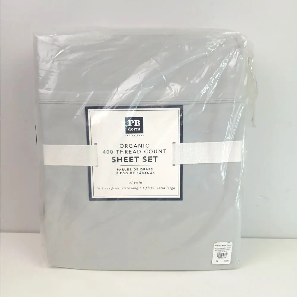 Pottery Barn PB Dorm Organic 400 Thread Count Sheet Set XL Twin Light Gray NEW